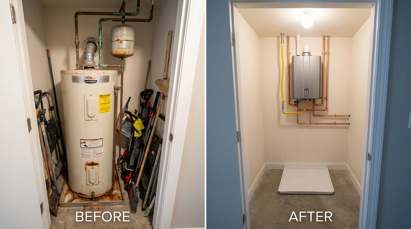 Tank water heater versus wall-mounted tankless unit comparison for Sandusky, MI homeowners